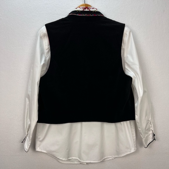 Karen Scott Christmas Holiday Vest Black Velvet Embroidered Blouse Top Women's M - Picture 4 of 16